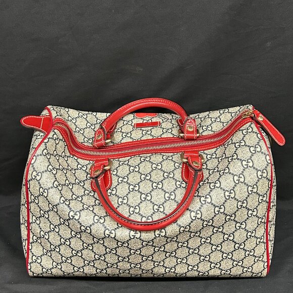 Gucci Boston Joy Tattoo Print Red w/ Blue GG Plus Handbag Bag Purse 189895 - Picture 3 of 16